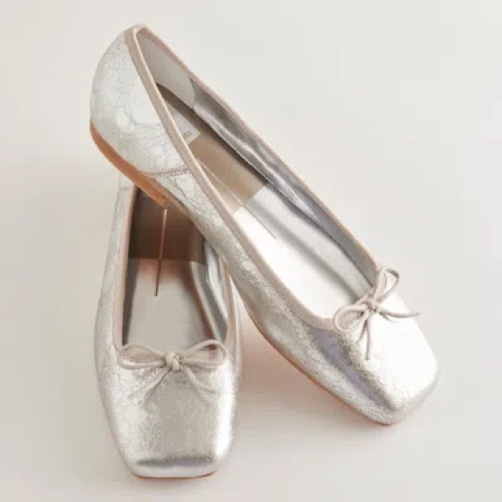 Dolce Vita Anisa Slip On Square Toe Ballet Flats Silver